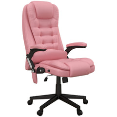 HOMCOM High Back Vibration Massage Office Chair with 6 Vibration Points, Heated Reclining PU Leather Computer Chair with Armrest and Remote, Pink
