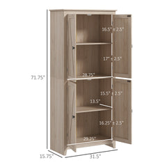 HOMCOM 72" Freestanding 4-Door Kitchen Pantry, Storage Cabinet Organizer with 4-Tiers, and Adjustable Shelves, Natural