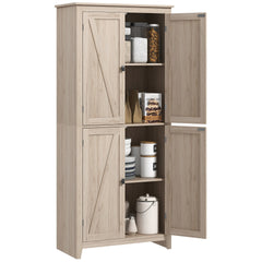 HOMCOM 72" Freestanding 4-Door Kitchen Pantry, Storage Cabinet Organizer with 4-Tiers, and Adjustable Shelves, Natural