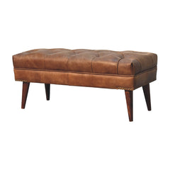Solid Wood Harbour Leather Upholstered Bench, Dark Brown