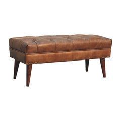 Solid Wood Harbour Leather Upholstered Bench, Dark Brown
