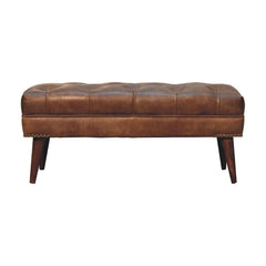 Solid Wood Harbour Leather Upholstered Bench, Dark Brown