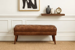 Solid Wood Harbour Leather Upholstered Bench, Dark Brown