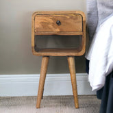 Solid Wood Mini Oak-ish Curve Lower nightstand, 1-Drawer, Open Slot