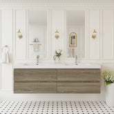 72" Floating Bathroom Vanity with Sink, Wall-Mounted Storage Cabinet with Solid Surface Top Basin, Two Sinks Four Soft Close Drawers Fully Assembled, Ash Grey 24V11-72AG-W1920P385506
