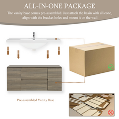 48" Floating Bathroom Vanity with Sink, Wall-Mounted Storage Cabinet with Solid Surface Top Basin and Soft Close Drawers Fully Assembled, Ash Grey 24V11-48AG-W1920P385489