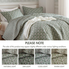 3-Piece King/Cal King 3 Piece Ruffle Printed Quilt Set,Sage Green