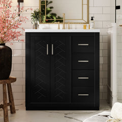 30'' Bathroom Vanity with Ceramic Sink Combo, Solid Wood Frame Bathroom Storage Cabinet, Freestanding Vanity Set with 3 Drawers& Soft Closing Doors