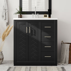 30'' Bathroom Vanity with Ceramic Sink Combo, Solid Wood Frame Bathroom Storage Cabinet, Freestanding Vanity Set with 3 Drawers& Soft Closing Doors