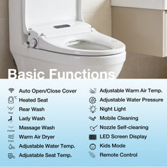 Smart Bidet Toilet Seat with Side Knob Adjustable Heated Seat with Water Temperature and Pressure Adjustment Portable Bidet,Auto open/close,Night Light, Only Seat