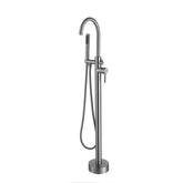 Brushed Nickel Freestanding Tub Filler Floor Mounted Bathtub Faucet with High Flow, Swivel Spout & Handheld Shower Head