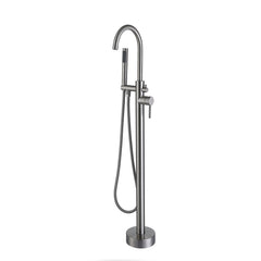 Brushed Nickel Freestanding Tub Filler Floor Mounted Bathtub Faucet with High Flow, Swivel Spout & Handheld Shower Head