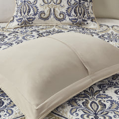 6 Piece Reversible Quilt Set with Throw Pillows Navy/Tan Full/Queen