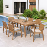 Durable 7 - Piece Patio Furniture Set Acacia Wood Table and 6 Heavy-Duty Cushioned Chairs, Brown