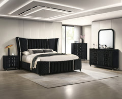 Contemporary 1pc Tall Chest Black Velvet Upholstery Textured Look Luxurious Feel Velvet Drawer Fronts Crystal-style Knobs