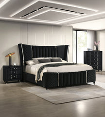 Contemporary 1pc Tall Chest Black Velvet Upholstery Textured Look Luxurious Feel Velvet Drawer Fronts Crystal-style Knobs