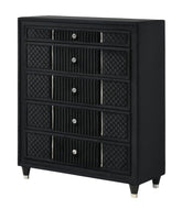 Contemporary 1pc Tall Chest Black Velvet Upholstery Textured Look Luxurious Feel Velvet Drawer Fronts Crystal-style Knobs