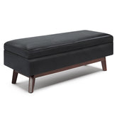 Owen 48 inch Wide Rectangular Storage Ottoman in Midnight Black Vegan Leather