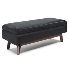Owen 48 inch Wide Rectangular Storage Ottoman in Midnight Black Vegan Leather