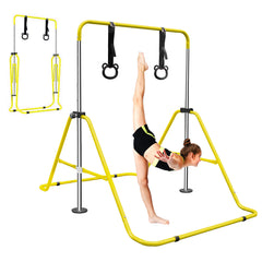 Yellow Multi-Functional Adjustable Height Children's Horizontal Gymnastic Bar With Bear Rings