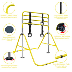 Yellow Multi-Functional Adjustable Height Children's Horizontal Gymnastic Bar With Bear Rings