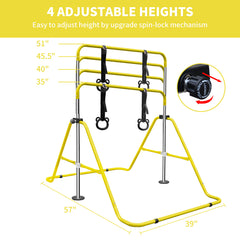 Yellow Multi-Functional Adjustable Height Children's Horizontal Gymnastic Bar With Bear Rings