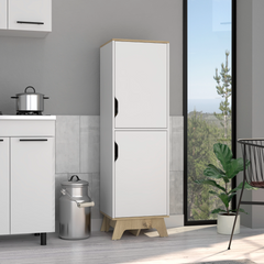 Multistorage cabinet 59" H, two doors, four internal shelves, Light oak / White