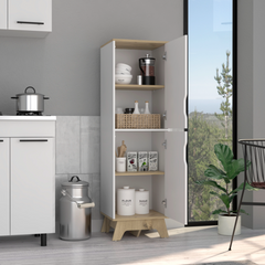 Multistorage cabinet 59" H, two doors, four internal shelves, Light oak / White