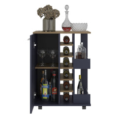 Bar Cart 32.3" H, 1 Door, 10 Shelves, Alby Blue / Natural Oak - Living Room