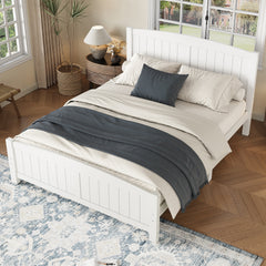 Queen Size Platform Bed, Solid Wood Platform Bed with Support Slats and Strong Structure, No Box Spring Needed, White