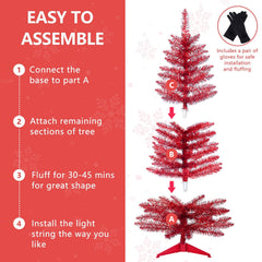 4FT Red Christmas Tree with 50 UL Lights, 122 PVC Tips – Prelit Artificial Holiday Tree for Indoor Decoration, Small Space, Tabletop, Apartment, or Office