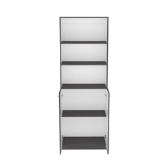Vinton 2-Door Bookcase with Upper Shelves, Matt Gray / White