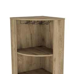 Corner Bar Cabinet 71"H with Five Shelves, Eight Bottle Cubbies and Stemware,Macadamia