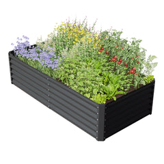 8×4×1.5 ft Galvanized Raised Garden Bed, Outdoor Planter Garden Boxes Large Metal Planter Box for Gardening Vegetables Fruits Flowers, Dark Grey