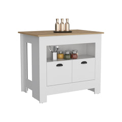 Floyd Kitchen Island 35" H , whit 2 doors, 3 shelves, White/Macadamia