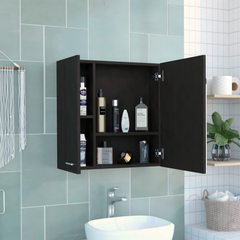 Medicine Double Door Cabinet 23" H,Four Interior Shelves, Black