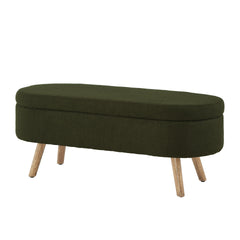 Luxury Oval Boucle Storage Ottoman Bench with Wood Legs 350lb Weight Capacity & Safety Hinge, for Living Room, Bedroom Entryway,DARK GREEN