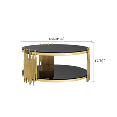 Modern Coffee Table - Double-Layer Tempered Black Glass & Gold Stainless Steel Frame Living Room Table L 31.5 x W 31.5 x H 17.72 Inches easy assembly