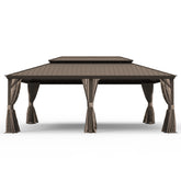 14' X 24' Hardtop Gazebo, Upgraded Metal Gazebo with Drainage System, Dual-Layer Galvanized Steel Roof, Curtain and Netting, Outdoor Shelter Canopy for Patio, Garden, and Backyard, Brown
