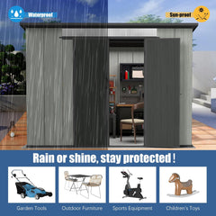 6x9FT Outdoor Resin Storage Shed with Transparent Windows & Louvered Vents, Plastic Tool Shed with Double Lockable Doors & Sloping Roof, Outside Garden Shed for Backyard, Patio, Lawn, Gray
