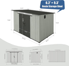 6x9FT Outdoor Resin Storage Shed with Transparent Windows & Louvered Vents, Plastic Tool Shed with Double Lockable Doors & Sloping Roof, Outside Garden Shed for Backyard, Patio, Lawn, Gray