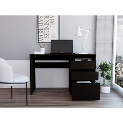 Kenai 3 Drawers Computer Desk, One Shelf, Black