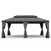 14' X 20' Hardtop Gazebo, Upgraded Metal Gazebo with Drainage System, Dual-Layer Galvanized Steel Roof, Curtain and Netting, Outdoor Shelter Canopy for Patio, Garden, and Backyard, Grey