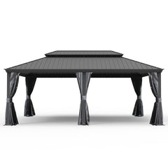 14' X 20' Hardtop Gazebo, Upgraded Metal Gazebo with Drainage System, Dual-Layer Galvanized Steel Roof, Curtain and Netting, Outdoor Shelter Canopy for Patio, Garden, and Backyard, Grey
