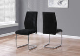 Dining Chair, Set Of 2, Side, Upholstered, Kitchen, Dining Room, 39" Height, Black Velvet, Chrome Metal, Contemporary, Modern