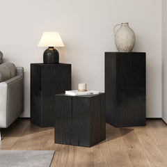 Retro natural style Side Table Set ,Stackable End Tables,Square-Column MGO Side Table for for Living Room, Bedroom, Office, Black Color