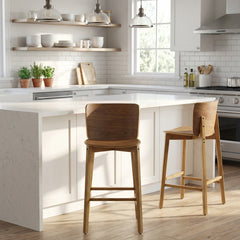 Pari Indoor Wooden Barstool, Walnut Finished, Set of 2