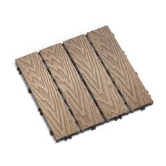 Patio Floor Tiles Pack of 11 WPC Wood-Plastic Composite Patio Deck Tiles DIY Interlocking Decking Tiles, Quick Deck Floor Tile, Court Tile, Water Resistant Indoor Outdoor -11.8" 3D TEAK