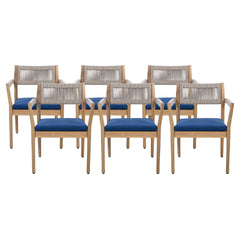 Braided Acacia Wood Outdoor Dining Chairs Set of 4 – Teak Look with Beige Rope & Navy Cushions,All-Weather Patio Furniture for Garden, Poolside, and Backyard (Durable & Stylish)