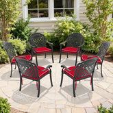 Cast Aluminum Patio Dining Chair 6PCS With Black Frame and Red Cushions (same as: W1710S00480)